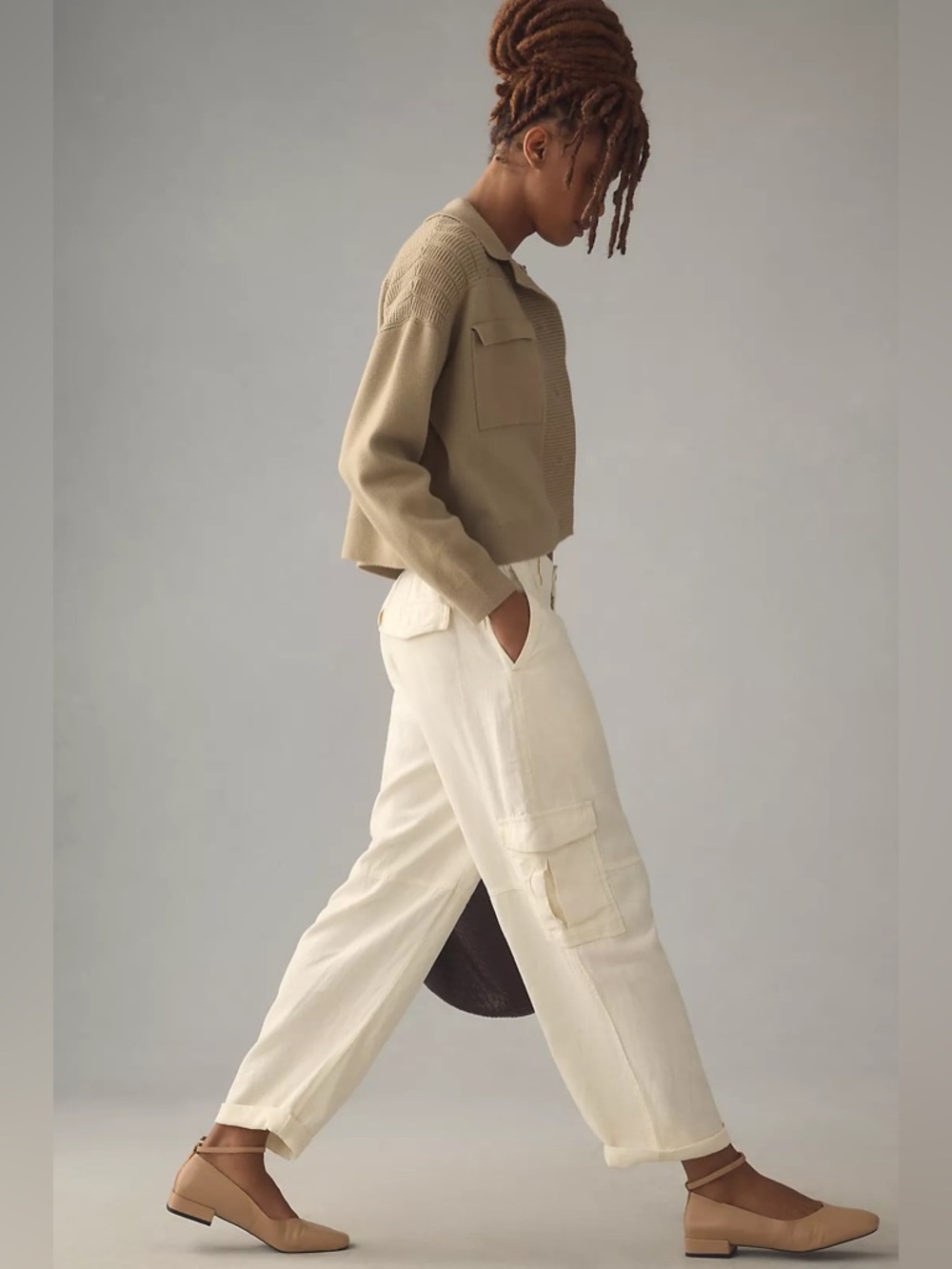 PILCRO Anthropologie Slim Beach Cargo Pants Linen Blend - Picture 2 of 12